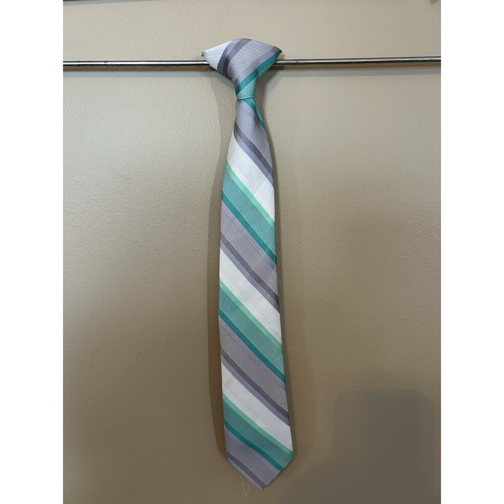 George Boys' Polyester Striped Clip-On Neck Tie Multi 2.5 x 13” Gray Green